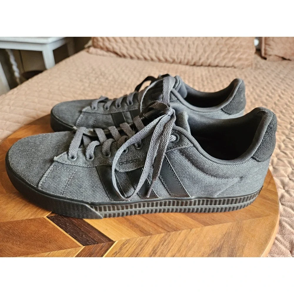 Adidas Men's Daily 3.0 Gray Black Canvas Lace-Up Skateboard Athletic Sneakers 10